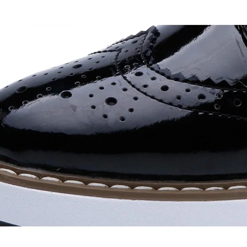 WDZKN Handmade Patent Leather Flat Shoes Women Flats Spring Autumn Carved Embossed Round Toe Platform Women Oxford Shoes H366 women oxford shoes leather mary jane shoes women slippers sandals