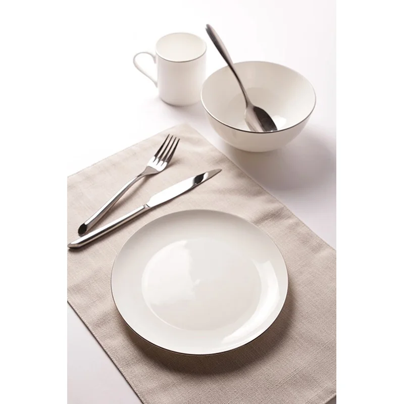 Dinnerware High Quality Plate Dish White Porcelain On-glazed Round 8 Inches 10 Inches Platinum Rim Steak Plates Food Cake Dishes