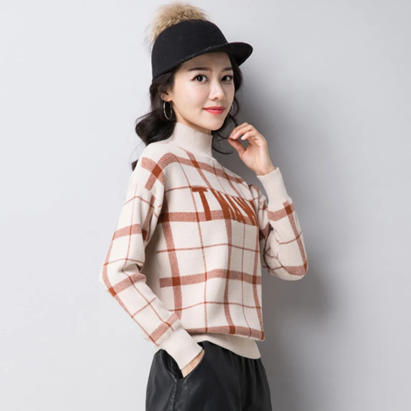 Autumn Winter Ladies High Collar Knitted Cashmere Sweater Pullover Sweater Female 2018 Fashion Loose Letters Thick Sweater NO342 Autumn Winter Ladies High Collar Knitted Cashmere Sweater Pullover Sweater Female 2018 Fashion Loose Letters Thick Sweater NO342