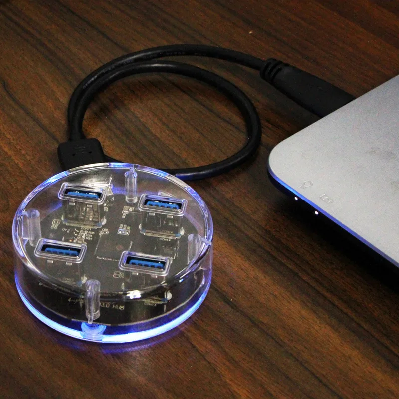 CHIPAL Прозрачный USB 3,0 концентратор 4 порта Высокоскоростной USB разветвитель с зарядным интерфейсом для Windows Mac Linux ноутбука ПК USB