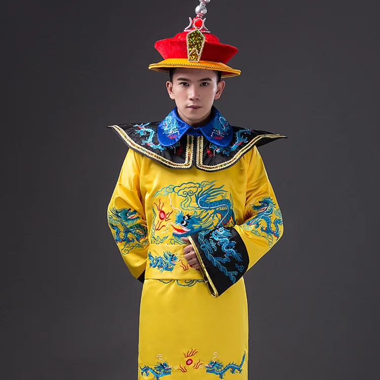 Новая традиционная китайская одежда Императорский принц шоу император династии Цин косплей костюм халат с костюм с головным убором один размер