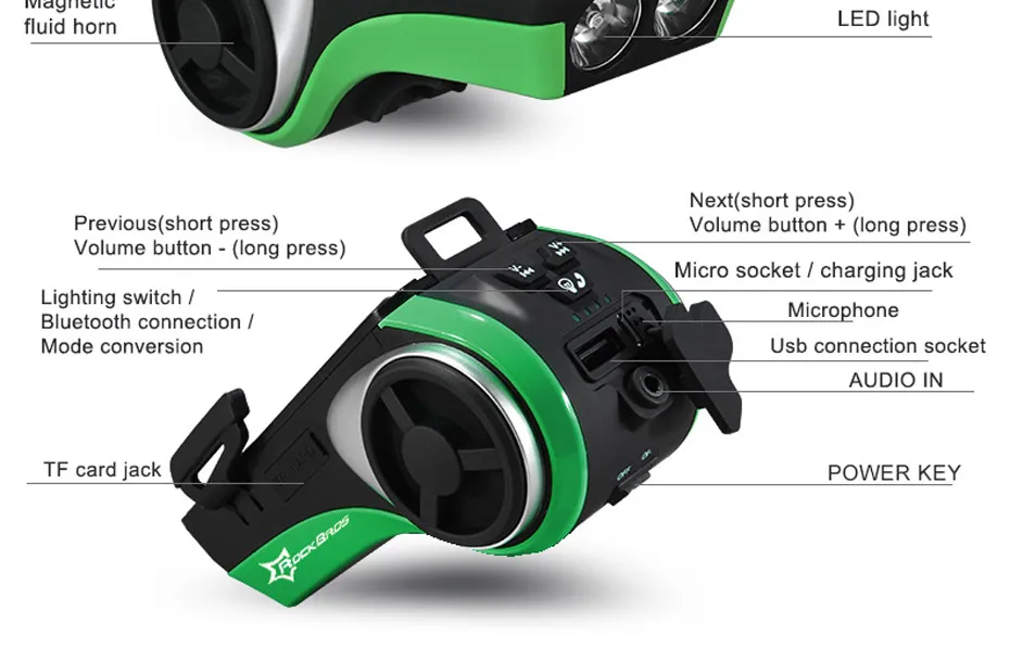 Clearance ROCKBROS Bike Head Light Cycling Bicycle LED Light Waterproof Bell Multifunction MTB Lights Lamp Headlight Accessories M6005 5