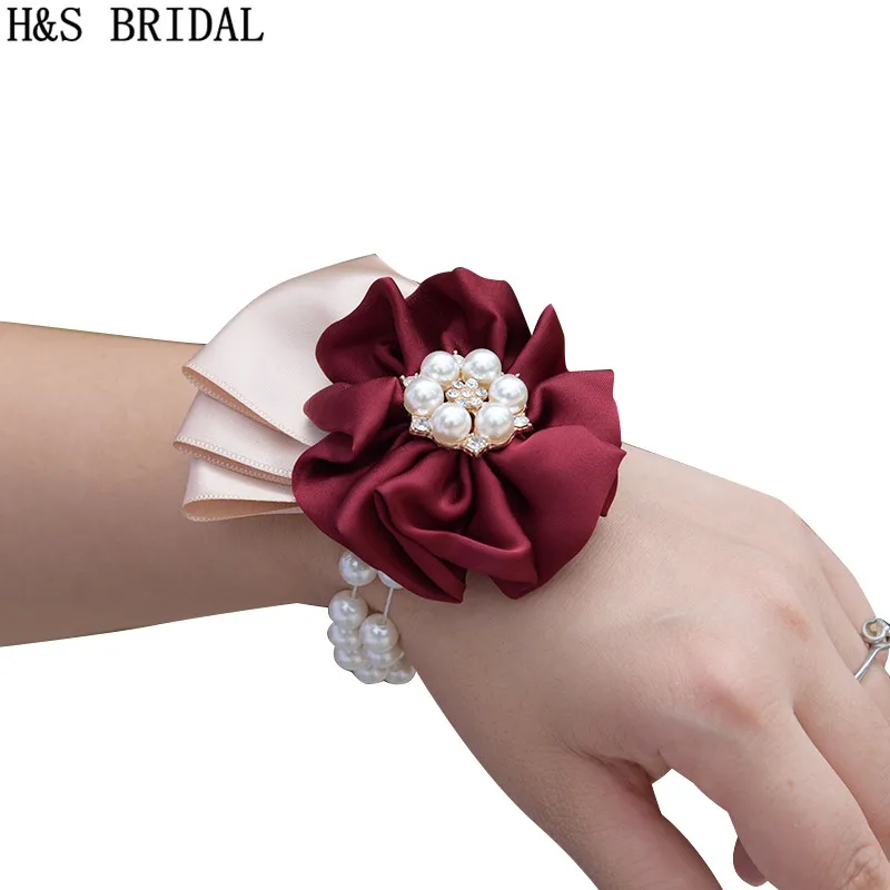 

H&S BRIDAL Wrist Corsage Bridesmaid Sisters Hand flowers Artificial Bride Flowers For Wedding Dancing Party Decor Bridal Prom