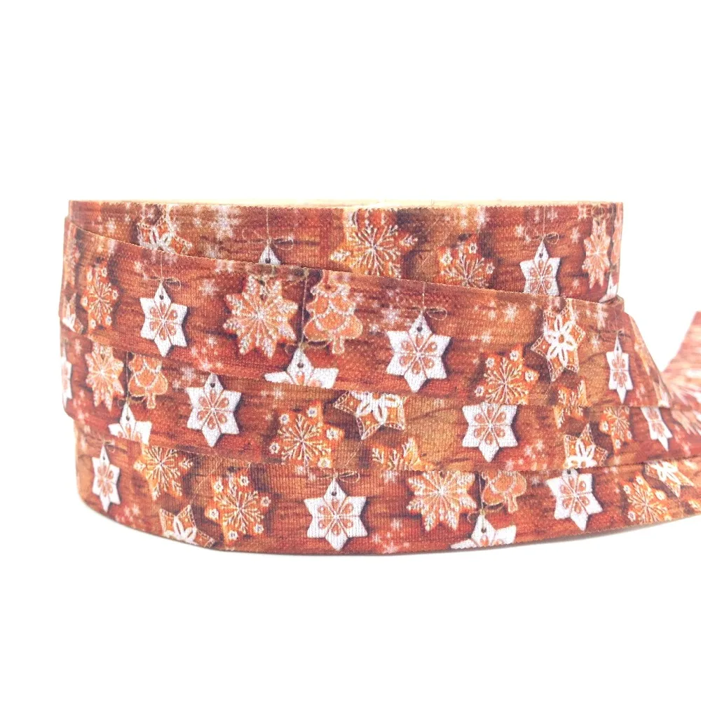 

10 Yards Snowflake Of Christmas Tree Fold Over Elastic 5/8" Champagne FOE Ribbon For Elastic Hair Band Hair Accessory wholesale