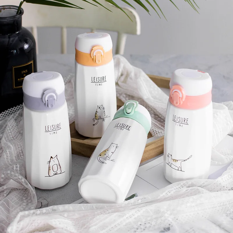 

Leakproof 450ml Cute Cat Simple Ceramic Water Mug Cup With Lid Travel Office School Class Kid Mug Gift White Porcelain Drinkware