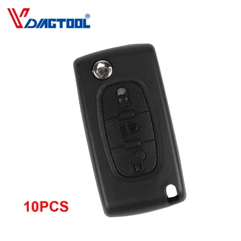 

VDIAGTOOL 10pcs 3 Buttons Key Fob Case Car Key Shell With Light Button For Peugeot With Battery Place No Groove Blade(CE0536)