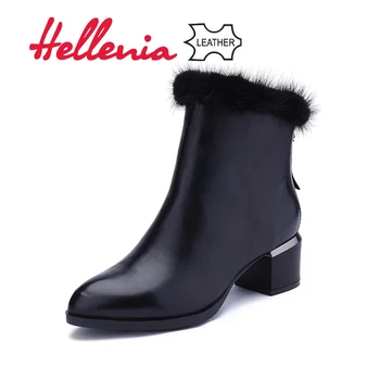 

Hellenia New Fashion Real Wool Velvet Lining Autumn Winter Boots Women Shoe Warm Quality Leather Suede Shoes Fur Classic shoes