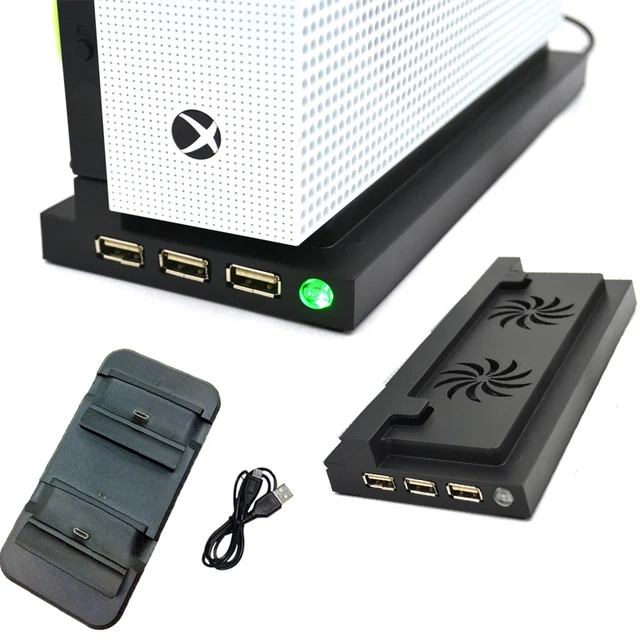 Cheap For Xbox One S Vertical Stand Holder Storage with Cooling Fan USB + ONE S Dual Charging Dock Station Charger for Xbox One Slim