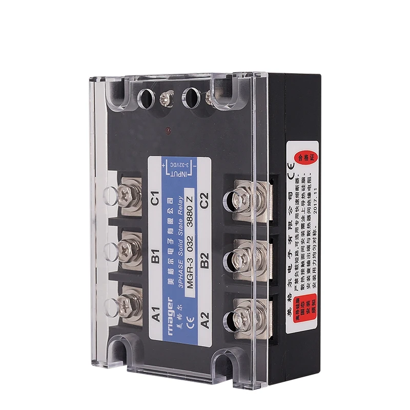 

80A SSR DC control AC three phase Solid state relay (MGR-3 032 3880 Z) Solid State Relay 3-32V DC 380V AC With protective covers