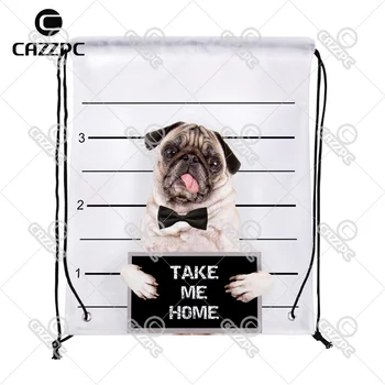

bad cute pug animal Print Custom individual Nylon fabric Drawstring Backpack gift bag