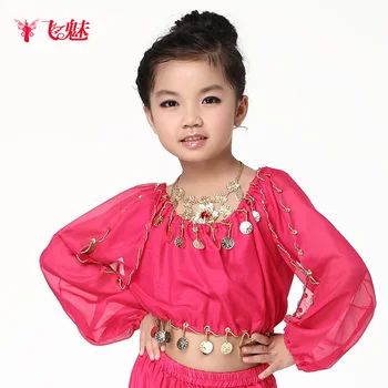 

Children's clothing new arrival child belly dance lantern long-sleeve chiffon top performance wear practice service
