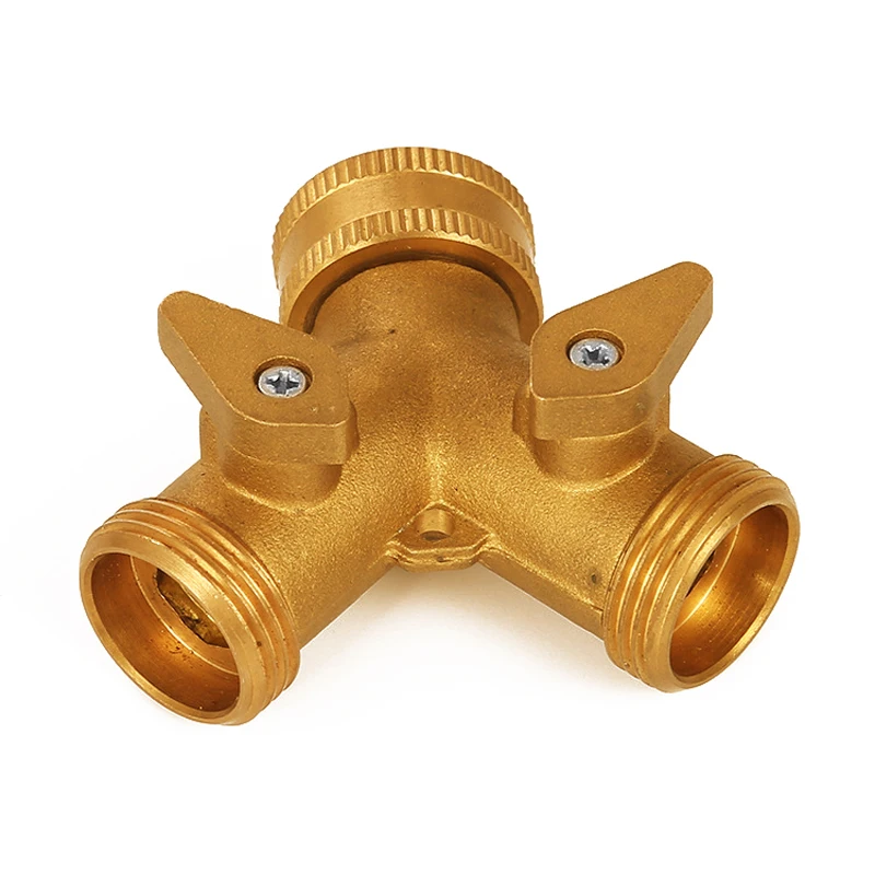 Gardening Irrigation Tool 3/4 Inch 2 Way Splitter Brass Water Hose Tap Quick Connector with Valve