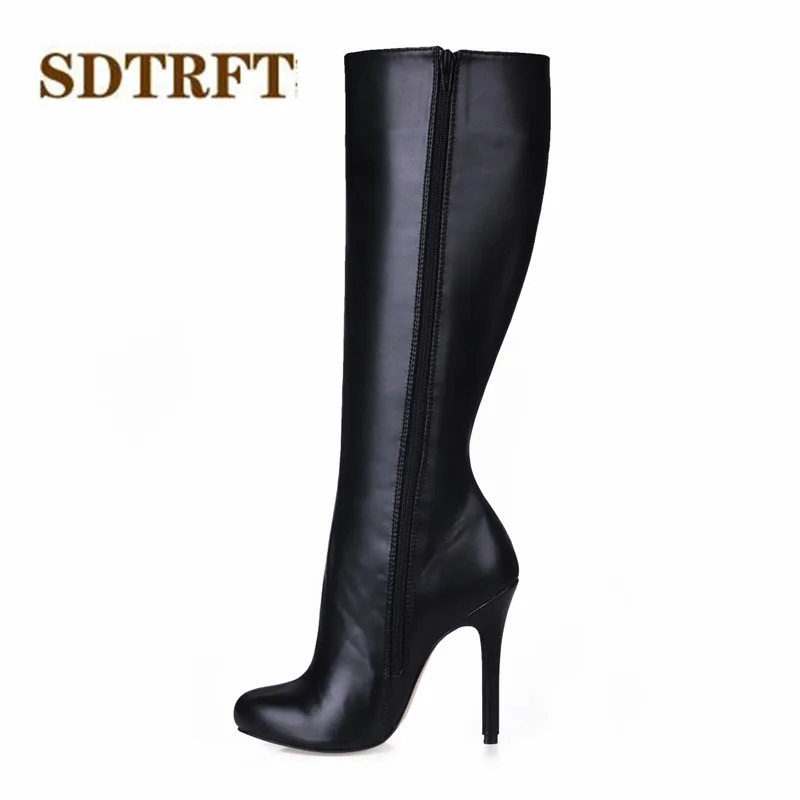 SDTRFT: 35-43, весенне-осенняя женская обувь, зимние сапоги до колена на тонком каблуке 12 см пикантная обувь женские замшевые свадебные туфли-лодочки