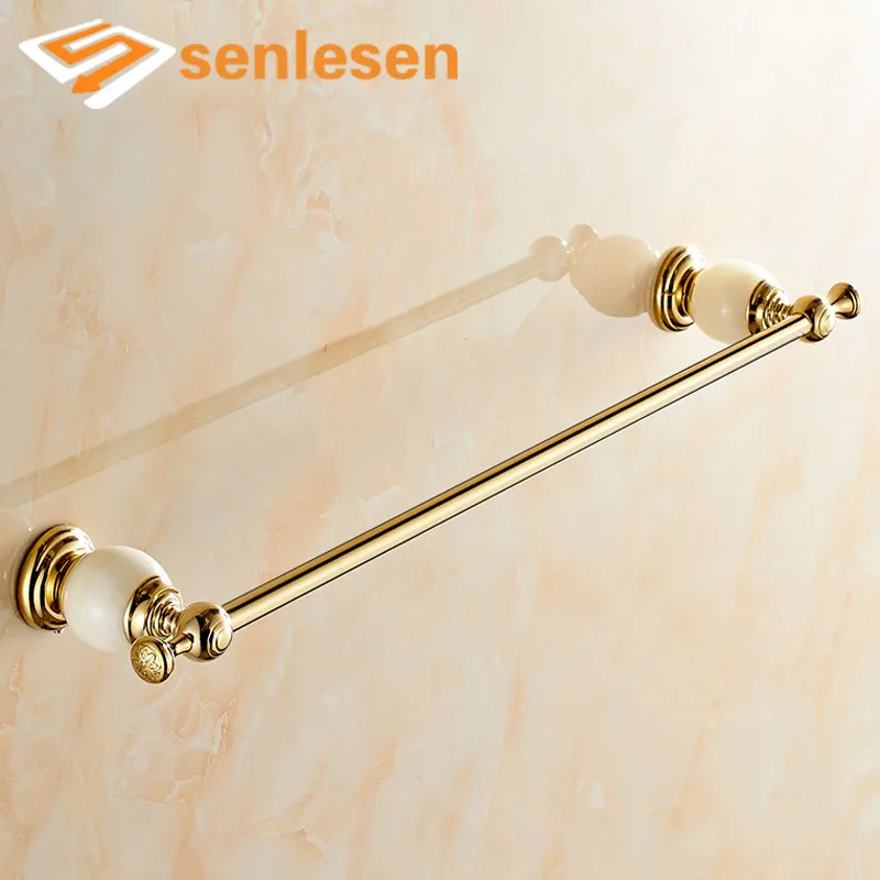 Luxury Golden Brass Wall Mounted Bathroom Towel Rack Holder Marble