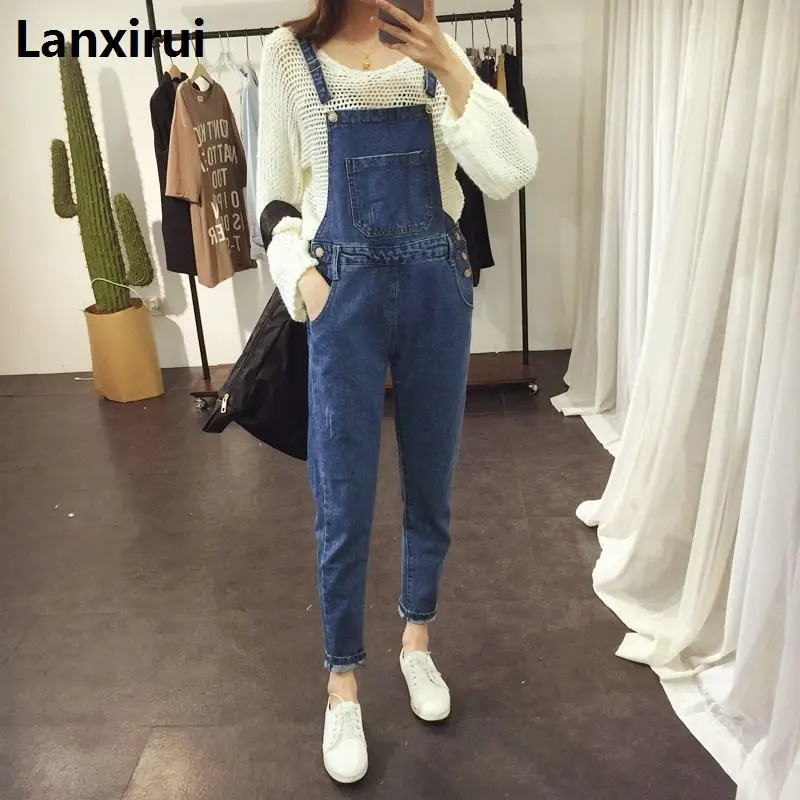 New Women Ripped Denim Jumpsuits Casual Sexy Stretch Romper Simple Denim Pencil Overalls Stretch Slim Dungarees