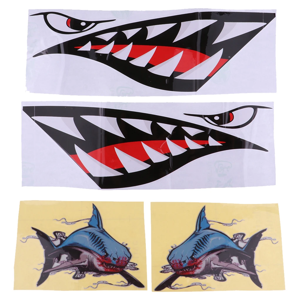 2 Pairs Shark Stickers Reflective Decals for Kayak Fishing Boat Car Truck Window Wall Yacht Kayak Boat Canoe Houseboat Sticker