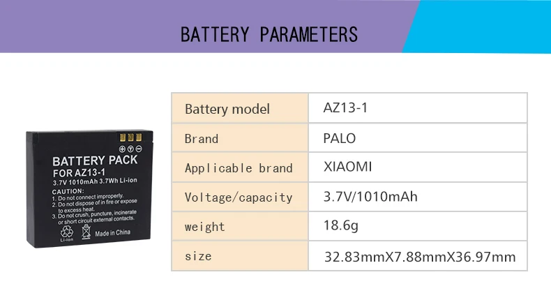 PALO 1010mAh AZ13-1 аккумулятор с USB зарядным устройством для Xiaomi Yi экшн-камеры запасная батарея перезаряжаемая резервная батарея