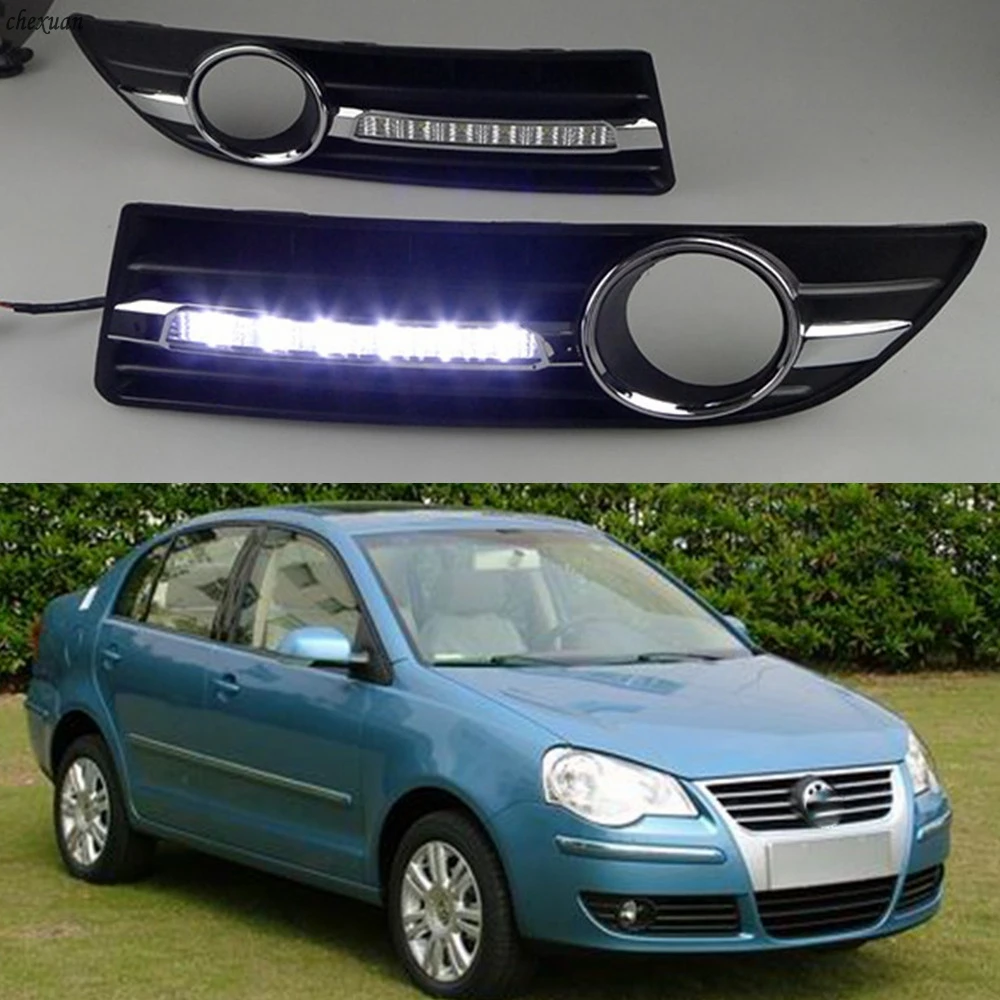 

CSCSNL 1 set For VW Volkswagen Polo 9N3 2005 2006 2007 2008 2010 12V LED DRL Daytime Running Lights With ABS fog lamps Cover