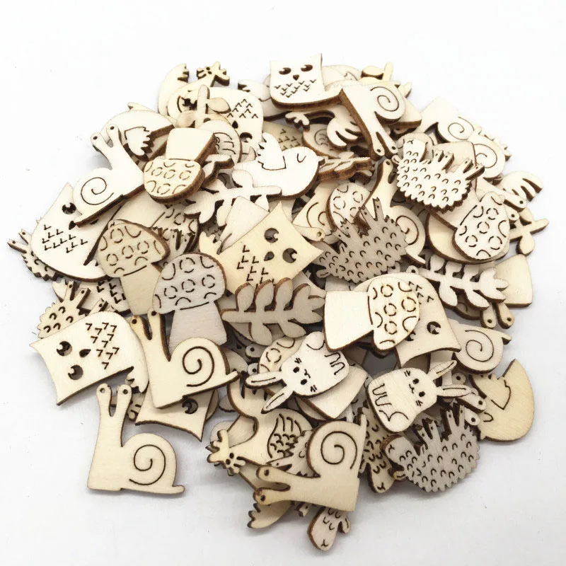 

50pcs/lot Animal Leaf Gear Heart Shape Wooden Craft For Home Party Table Decor Hanging Ornaments DIY Scrapbooking Crafts 62562