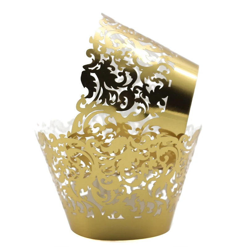 

KAZIPA 120pcs Liner Baking Cup Shining Gold Laser Cut cake paper Cupcake Wrapper For Birthday Tea Party Home Decoration Tools