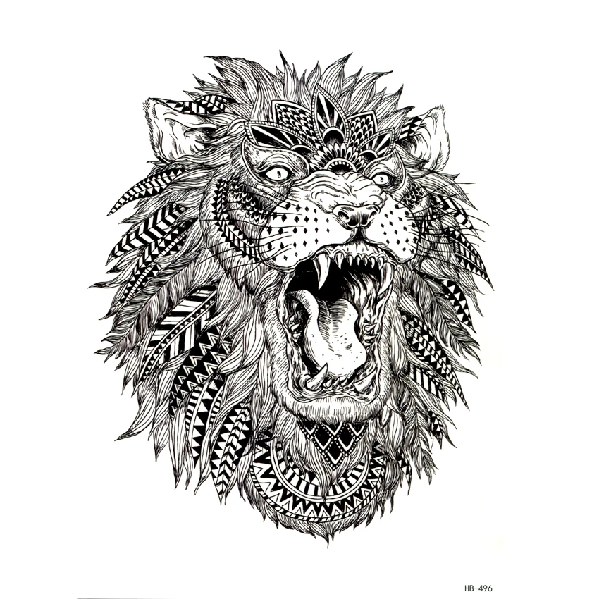 Tatuaje temporal de león rugiente para hombres, tatuaje temporal de animales, tatuajes temporales a prueba de agua, pegatina de arte corporal