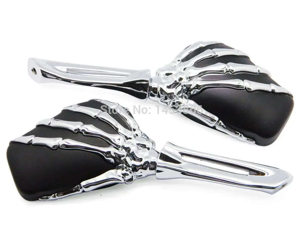 

Pair Motorcycle 3D Chrome Skull Skeleton Rear View Mirrors For Electra Glide Fatboy Shadow 600 750 Vulcan Road Star Royal Star