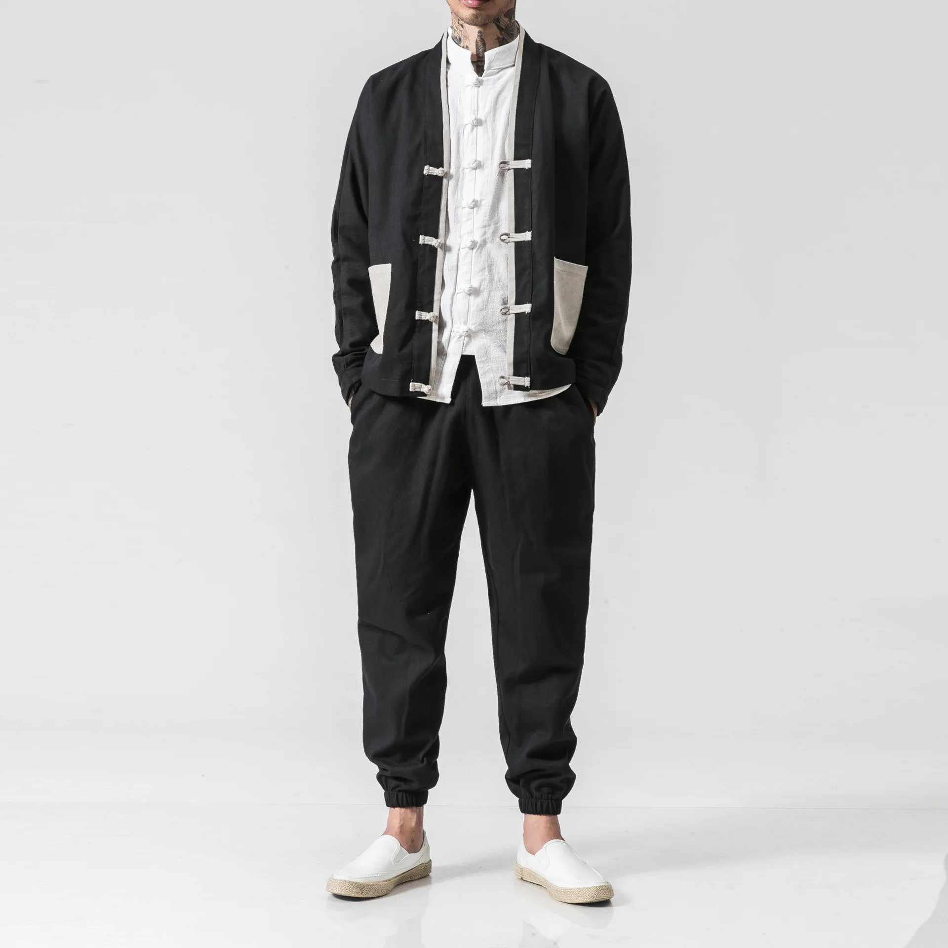 

Brand Men's Kung Fu Suit Autumn Spring Suit New Chinese Style Wu Shu Skirt&Trousers Cotton Sets 2 Pieces Sets Tracksuit M-5XL