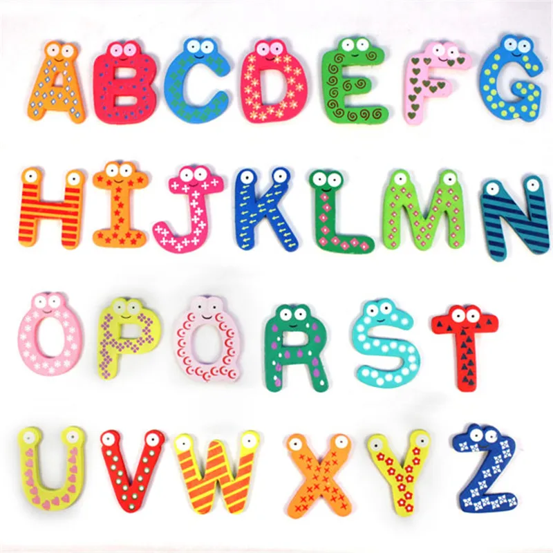 

2019 Hot Sale New Kids Toys 26pcs/set Wooden Cartoon Alphabet ABC~XYZ Magnets Child Educational Wooden Toy Gift