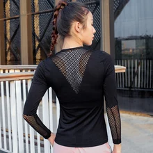 Новинка, белые и черные спортивные топы с дырочками, женская футболка для фитнеса, тренировок, женская футболка с длинным рукавом, топ для йоги, сетчатые топы, спортивная одежда