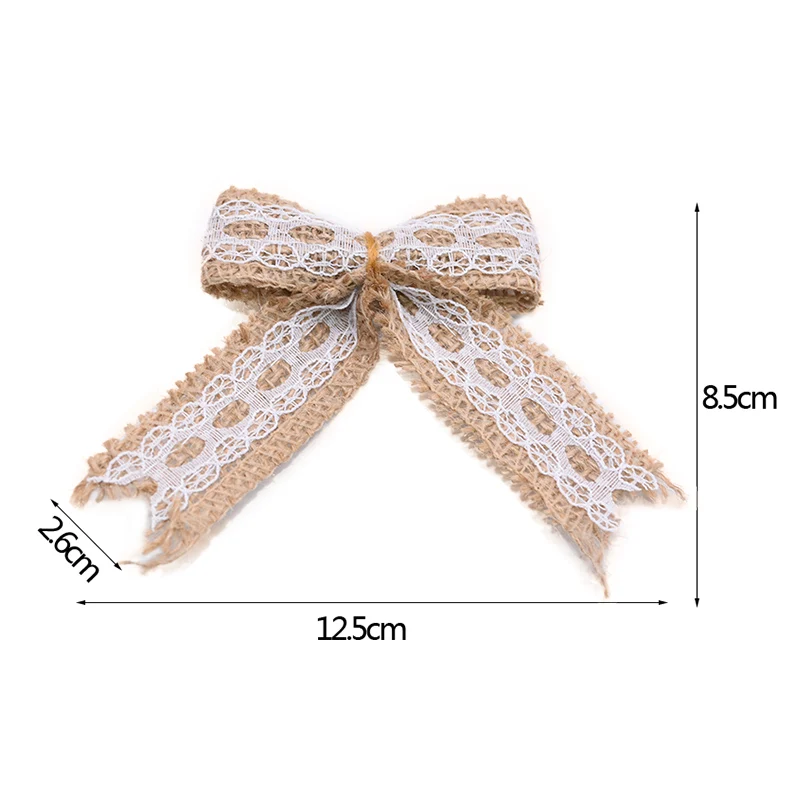 5/10pcs Jute Bow Vintage Natural Jute Burlap Hessian Bows Lace Ribbon Trim for Wedding Decoration Home Sewing Hat Accessories 8z