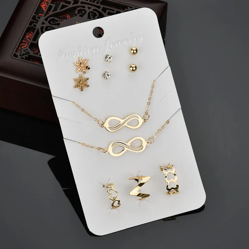 MissCyCy панк браслет символ бесконечности кулон ожерелье кольцо Снежинка серьги для женщин ювелирный набор подарок - Окраска металла: Покрытие антикварным золотом