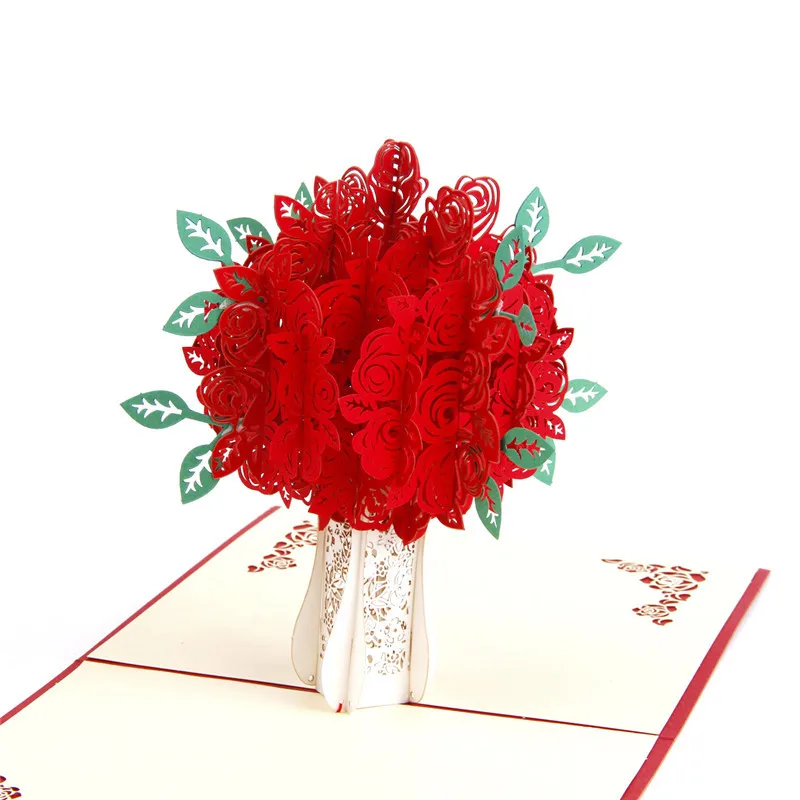 

3D Pop Up Cards Rose Flower Cards & Invitations for Birthday Gift Holiday Greeting Card with Envelope Wedding Party Decoration