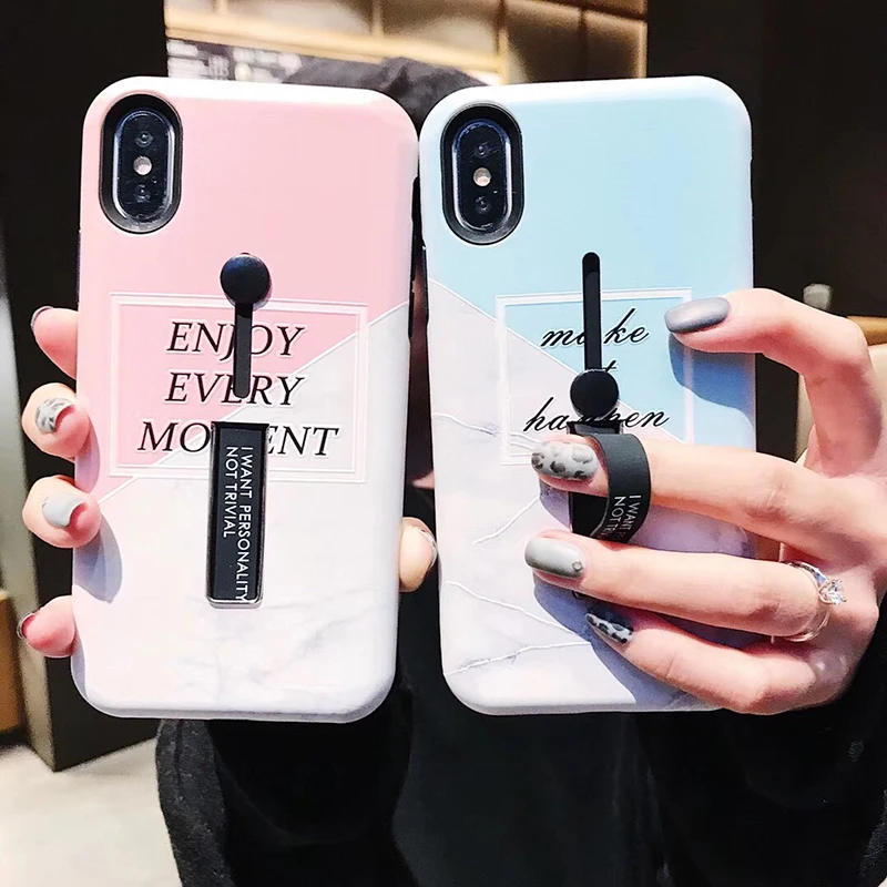 

Geometric Splice Marble Soft Silicon Case For iPhone XR Hide Ring Stand Holder Phone Cases For iPhone 8 7 6 6s Plus Back Cover