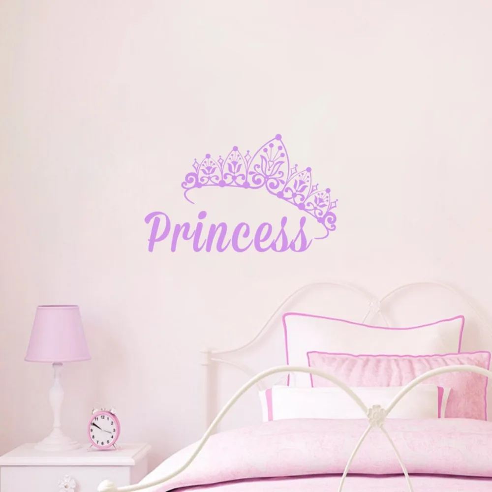 

Princess Quote Wall Decal Crown Pattern for Girl Room Mural Sticker Kids Children Playroom Decor