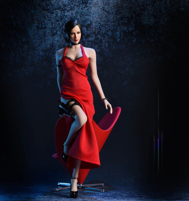 Длинное вечернее платье с туфлями лодочками Ada Wong 18XG14 1/6 черное красное модели