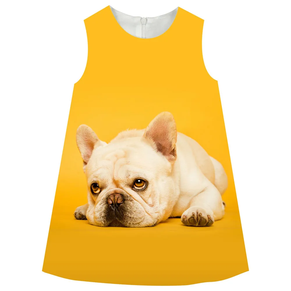 Kids Toddler Dress Girl Casual yellow Dogs Pattern Girl yellow Dresses
