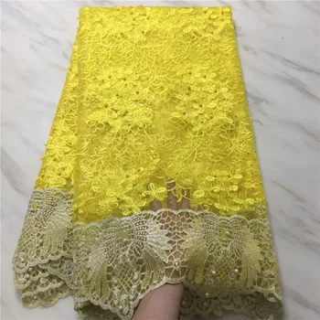 

2019 green African Lace Fabrics French High Quality Bridal stone Beaded Nigerian Lace Tulle Lace Fabric For Wedding Dress yellow