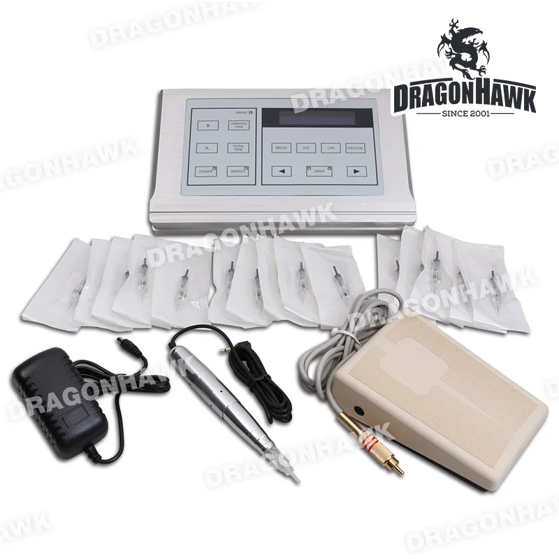 

Permanent Makeup Tattoo Pen with LCD Power Supply Needles Rotary Machine Body Art Professional Tattoo Kit