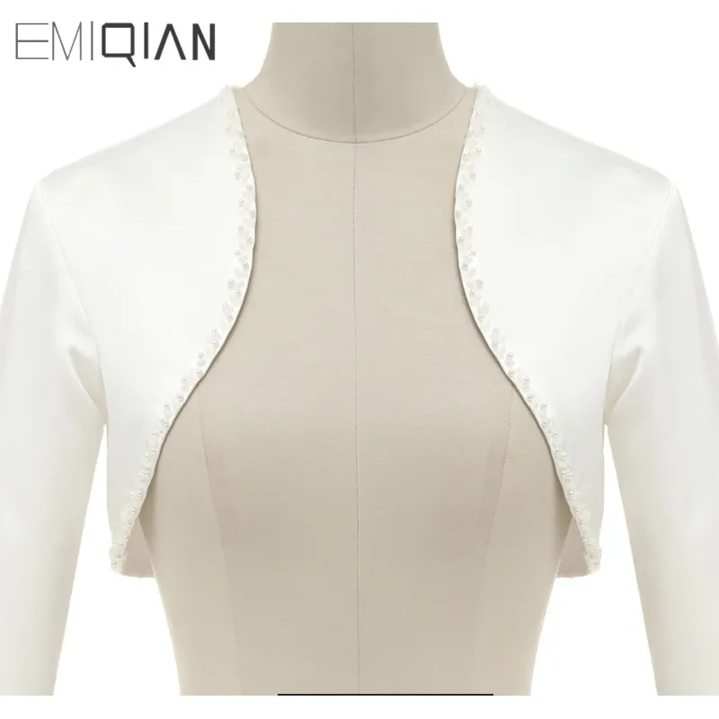 Made Elegant White Satin Bridal Wedding Jacket