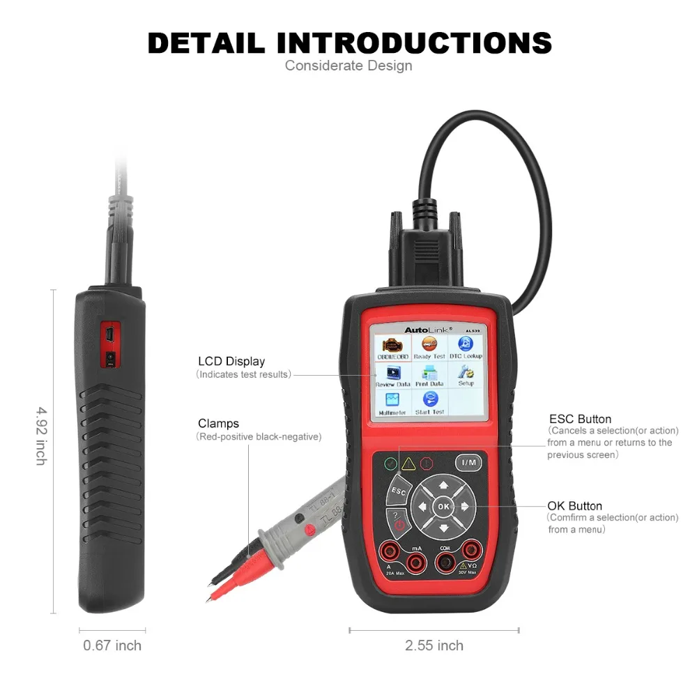 Autel автолинк AL539 OBD2 сканер электрическое напряжение тест 12 В тест батареи er AVOmeter автомобильный диагностический инструмент DIY код ридер