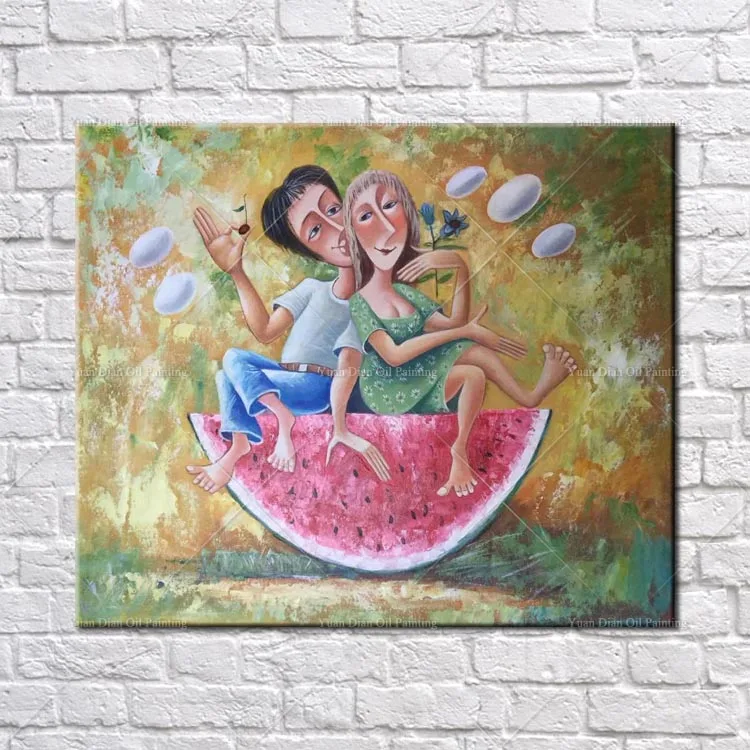 

100%Handmade Watermelon Flying Lover Modern Style Painting Wall Oil Painting Canvas Painting Home Office Living Room Decoration