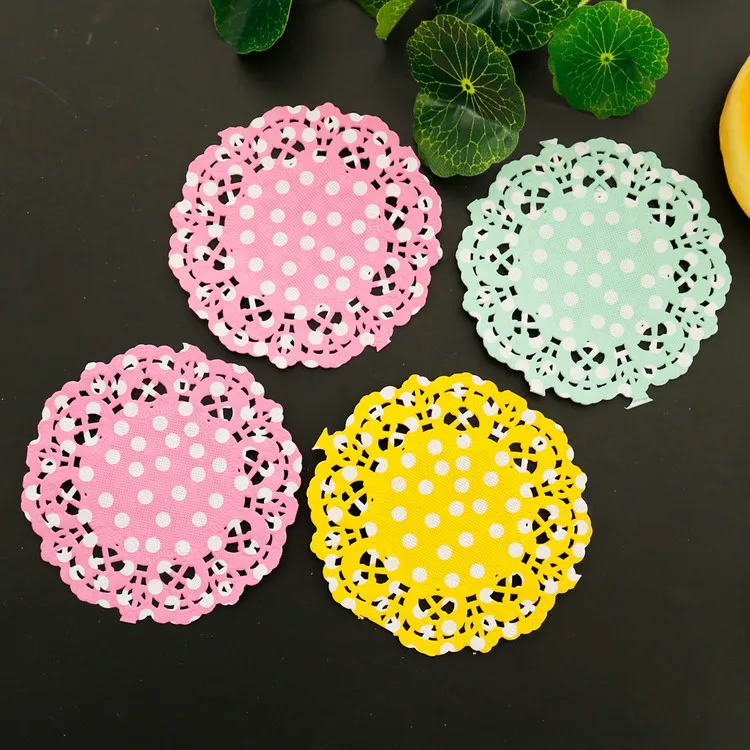 100pcs 3.5" Polka Dots Lace Paper Doilies Cake Paper Mat Decoupage Paper Doilies Placemat Napkin Pads Party Wedding Decoration