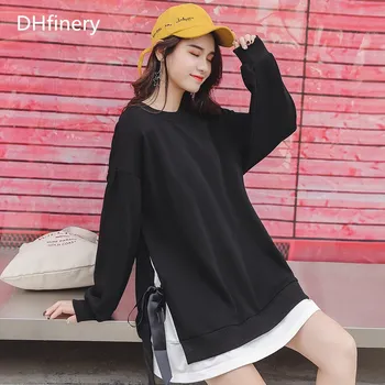 

DHfinery spring autumn sweatshirt women Loose stitching clothes for bust 118-140CM Casual Sweatshirts Plus size XL-4XL b1148