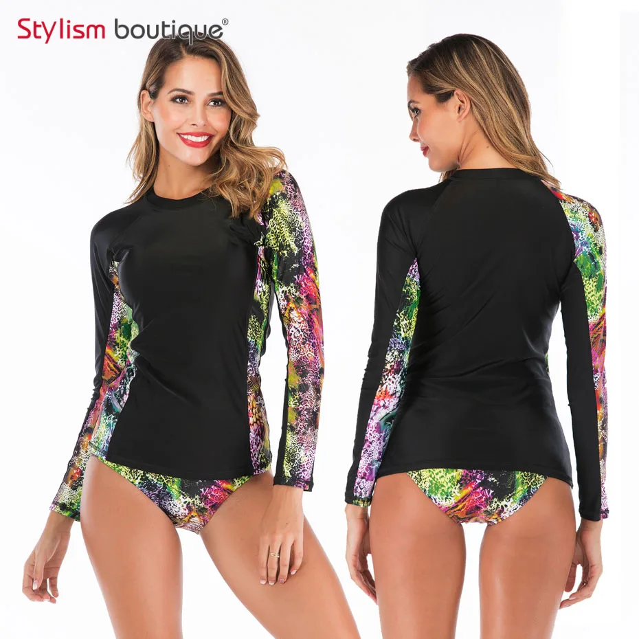 New Rashguard Padded Long Sleeve Swimsuit Surfing Rash Guard Women Two Piece Swimwear Separate Tankini Sport Bathing Suit