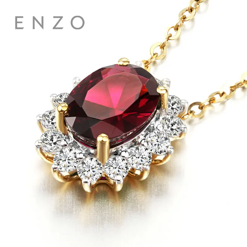 

ENZO Genuine Diana 18K Gold Natural 1.2 Ct Garnet Pendant With 0.5Ct White Sapphire Blue Topaz And Chrome Diopside Fine Jewelry