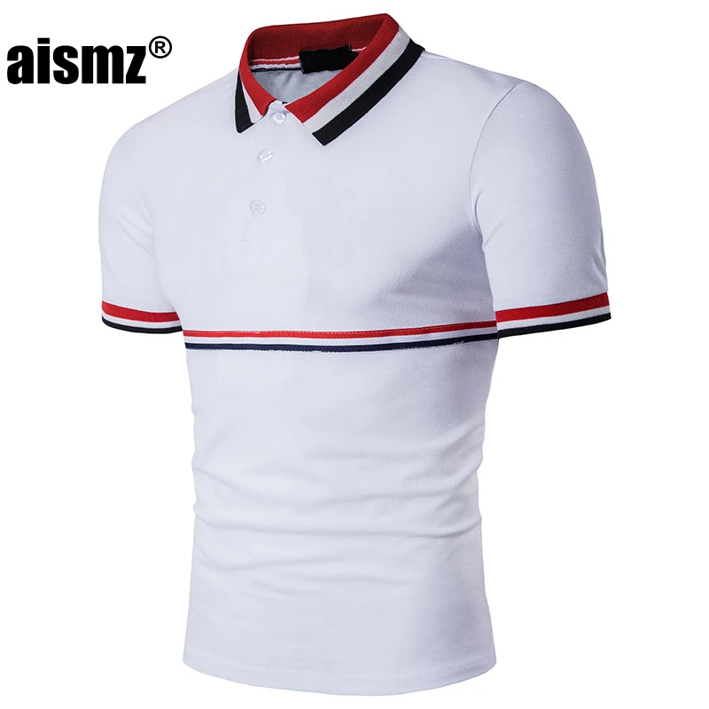 Aismz Polo Shirt Men Brand Clothing Hem Stripes Lapel Casual Summer ...