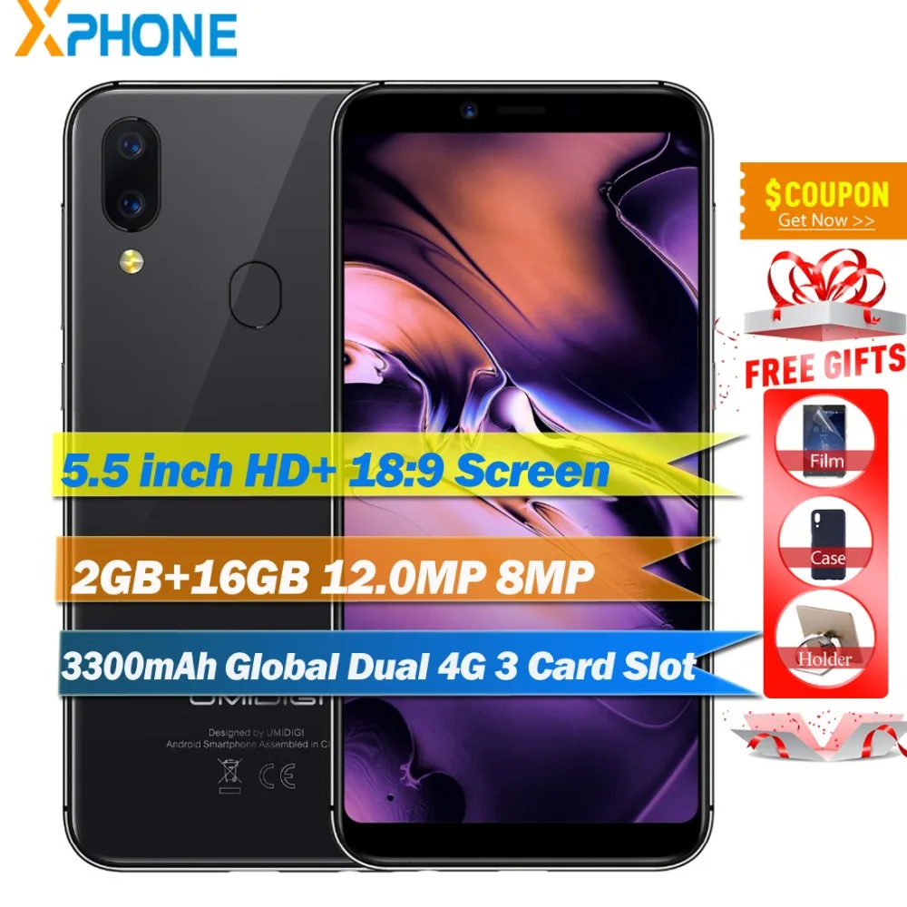 

UMIDIGI A3 Global Band Dual 4G LTE Android 8.15.5" incell HD+Display 2GB 16GB Mobile Phone Quad core 12MP Face Unlock Smartphone