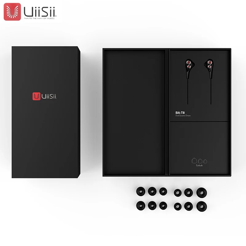 UiiSii T8 Dual Dynamaic Drive Наушники Hi-Fi супербасы в ухо с микрофоном громкости для Android и iphone