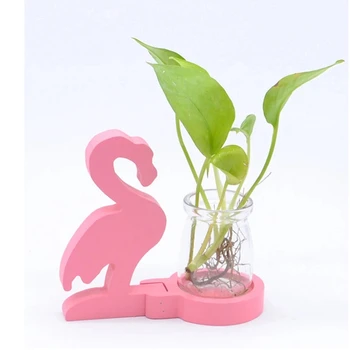 

Pink Bird Desktop Decoration Water Culture Glass Vase + Wooden Base Creative Decoration Set Living Room Home Decoration