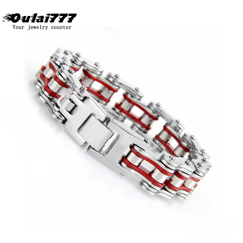 Нержавеющая сталь Красный велосипед цепь мужской браслет большие мужские аксессуары Мужской панк личный оберег ручной дружбы браслеты